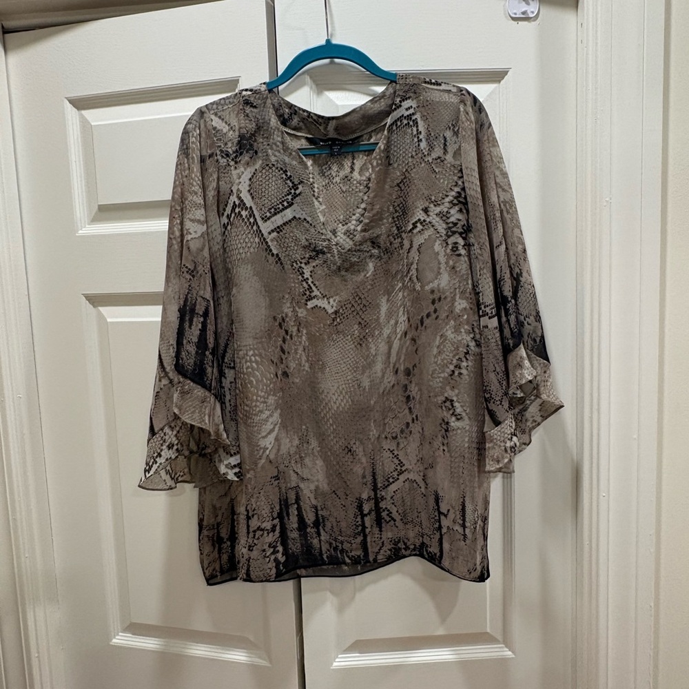 V-Neck Snake-Print Blouse in Taupe